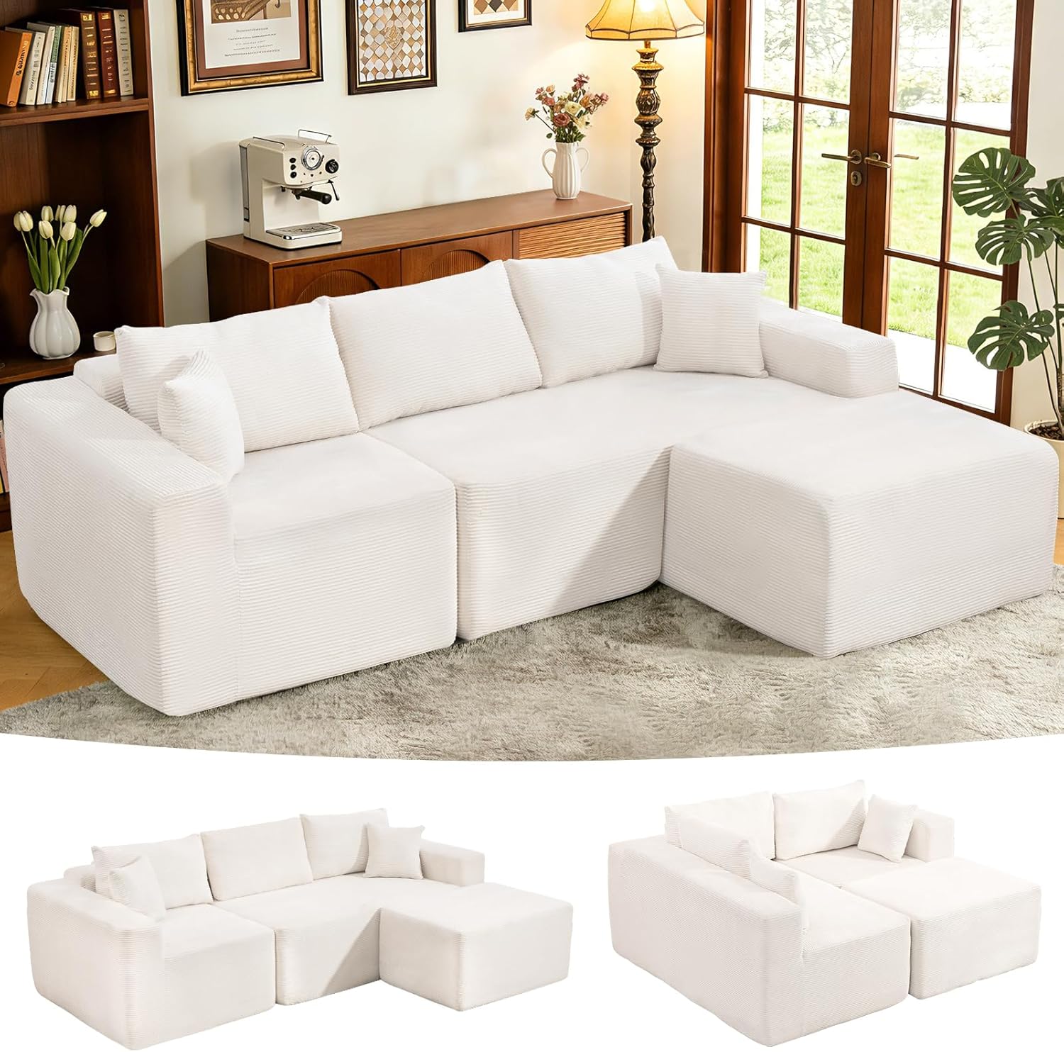 Brage Living 2026 New 108" Cloud Sectional Couch, Comfy Modular Sectional Sofa with Deep Seat, Sofa Couch with L-Shaped Chaise for Living Room, No Assembly Required (Beige, with Ottoman)