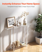 VEVOR Acrylic Narrow Console Table for Entryway, Clear Skinny Entry Side Table, 2-Tier Modern Transparent Sofa End Table, Square Legs, for Hallway, Foyer, Living Room, 7.6" D x 39.4" W x 31.5" H