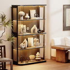 BROTTAR Large Rounded Display Cabinet with Glass Door & Lights, Black