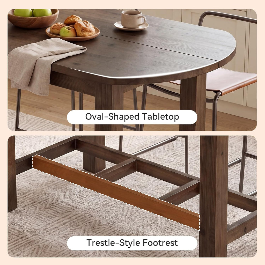 63" Solid Wood Kitchen Island, Island Table with Oval Tabletop | Farmhouse Wooden Stationary Island Table for Kitchen, Living Room, Dining Room, Easy Assembly, 39.37" Height, Vintage Brown