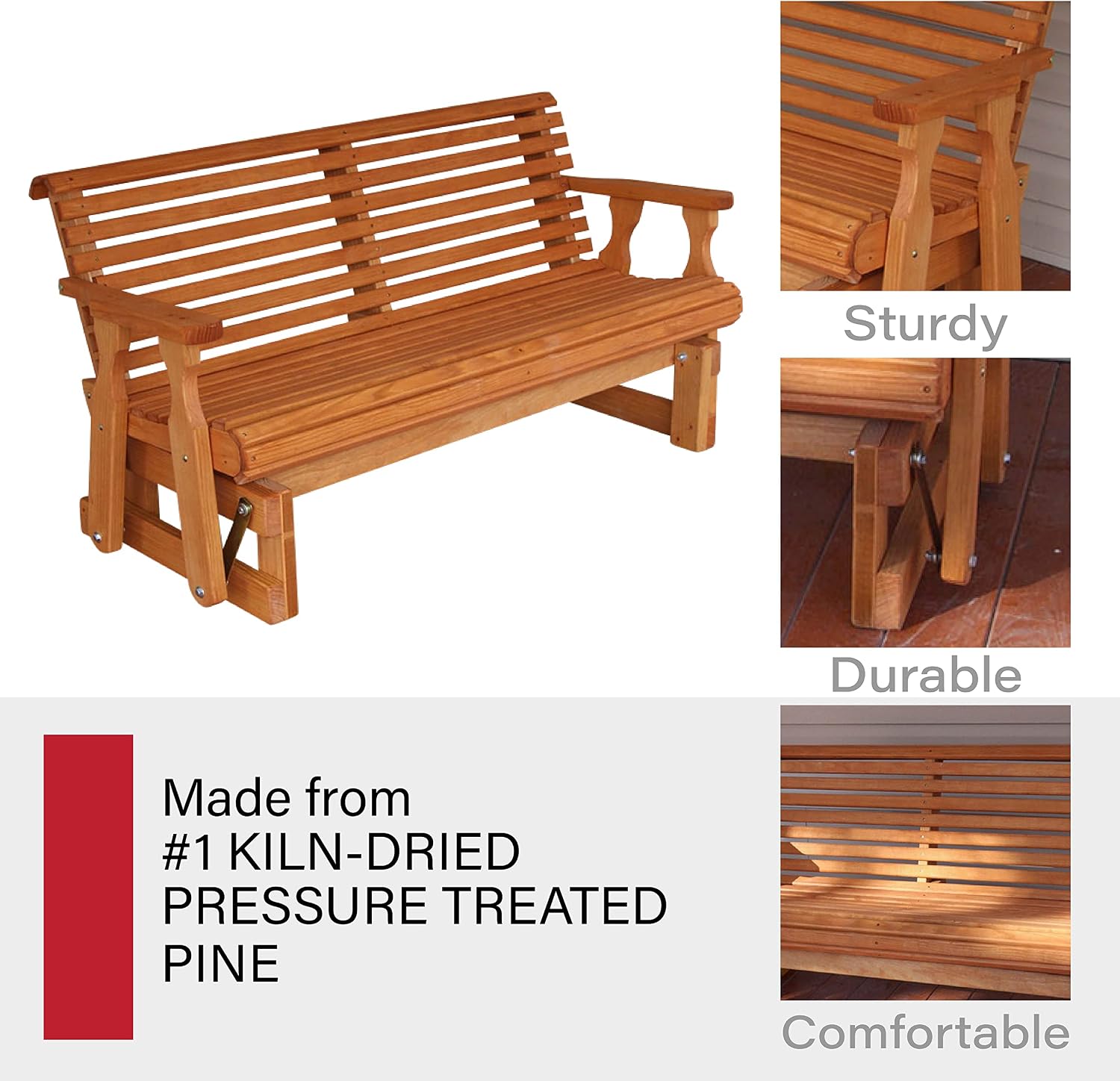 Amish Heavy Duty 800 Lb Roll Back Pressure Treated Porch Glider (4 Foot, Cedar Stain)