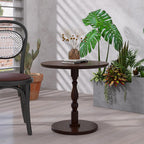 Round Side Table with Pedestal Base, 23.22" Wooden End Table, Coffee Table for Snacks & Drinks Living Room, Bedroom, Balcony (Walnut Dark Brown)