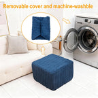 Round Plush Ottoman Pouf Stuffed– Fluffy Ottoman Foot Rest with Modern Foam Filler 20" x 14" Cozy Floor Pouf for Living Room & Bedroom (Navy Blue)
