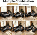 Oversized Sectional Sleeper Couch, 9 Seat Modular Sofa Pull-Out Storage Bed | MastonHome 109" U-Shaped Convertible Cloud Couch with Pillow Armrests, Chenille Fabric for Living Room, Apartment, Black