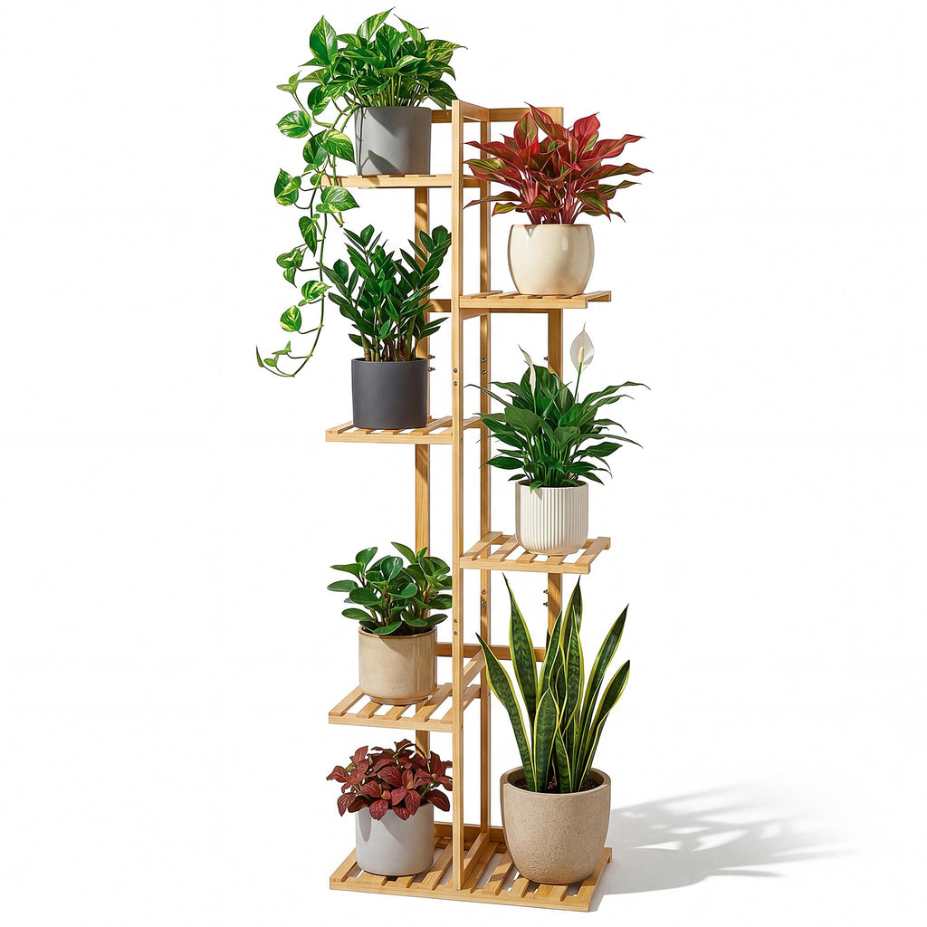 ROSSNY 48 Inch Tall Bamboo Plant Stand for Indoor, 6 Tier 7 Potted, Natural