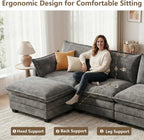 Modular Sectional Couch for Living Room, U Shaped Comfy Sofa | Comfortable Foam Cushions, Sturdy Frame, Appealing Look, Easy Assembly, Soft Chenille Fabric, Movable Ottoman, Dark Gray