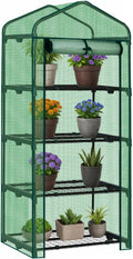 Outvita Mini Greenhouse, Small PE Plant Green House with 4 Tiers Rack, Shelf Clips, Roll-up Zipper Door, Gardening Supplies for Indoor Outdoor Seedling Frost Protection , 27"x19.6"x63" Green