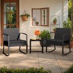 Greesum 3 Pieces Outdoor Furniture Set Patio Bistro Rocking Chairs with Glass Coffee Table for Pool Beach Backyard Balcony Porch Deck Garden, Black