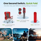 HIGH POINT SPORTS Oversized Folding Camping Chairs for Adults, High Backrest Heavy Duty Lawn Chairs Support 500 LBS Portable Collapsible Camp Chairs with Cup Holders,Side Pocket, Red