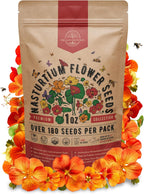 Nasturtium Seeds Pack 1 oz - Non-GMO Heirloom Flower Seeds for Planting, Edible Flowers in Individual Seed Packet, Nasturtium Seed for Planting Home Garden Indoor & Outdoor Gardening