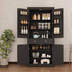 72" Kitchen Pantry Storage Cabinet, Utility Freestanding Food Pantry with 2 Drawer & 6 Door Shelves, Modern Wood Tall Cupboard with 4 Adjustable Shelves for Dining Room, Living Room, Kitchen,Black