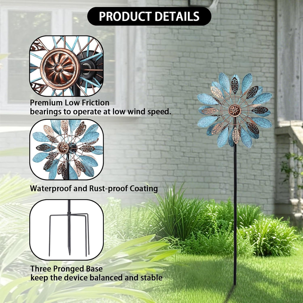 WONDER GARDEN Wind Spinners Outdoor - Metal Wind Spinner Windmill, 4.3 Ft Kinetic Wind Sculpture & Spinners for Yard Patio Lawn Decor
