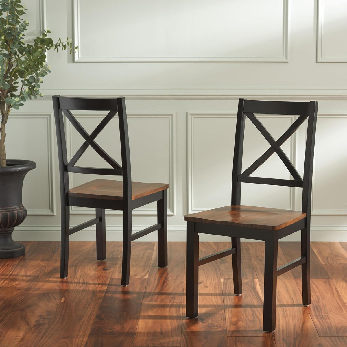 SAFAVIEH Home Collection Akash Farmhouse Black & Walnut Dining Chair Set of 2