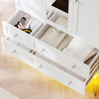 VOWNER Wardrobe Closet with 3 Doors Bedroom Armoire with Mirror & 4 Drawers