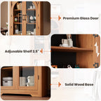 70" Kitchen Pantry Storage Cabinet - Modern Display Pantry Storage with 4 Arched Glass Doors and Adjustable Shelves, Versatile Cupboard Organizers for Kitchen, Dining Room, Living Room, Maple