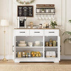 HOSTACK Kitchen Buffet Cabinet with Storage, Sideboard Coffee Bar, White | Farmhouse Kitchen Storage Cabinet with 3 Drawers & Adjustable Shelf, 42.5"W Buffet Table for Dining Living Room