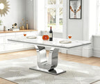 Modern White Dining Table for 6, U-Shape Stainless Steel Base, Marble Dining Room Table for 4-6, 68''L x 34''W Faux Marble Tabletop, Sturdy High Gloss Base, Rectangular Home Kitchen Table