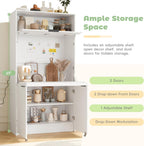 RuiSiSi 69" Kitchen Pantry Buffet with Hutch and and Foldable Workstation, Multifunctional Storage Cabinet with Adjustable Shelf and Charging Station for Dining, Living Room, White