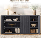 SICOTAS Buffet Cabinet with Storage Accent Sideboard with 4 Doors 66.3" Wide Fluted Credenza Modern Buffet Table Media Console Cabinet Entryway Cabinets for Living Room Kitchen Dining Room Hallway