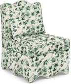 Ball & Cast Flannel Upholstered Armless Chair, Classic American Style Flower Design Fabric Dining Chair, Comfy Farmhouse Accent Chair with Padded Seat and Backrest for Living Room Kitchen, Green