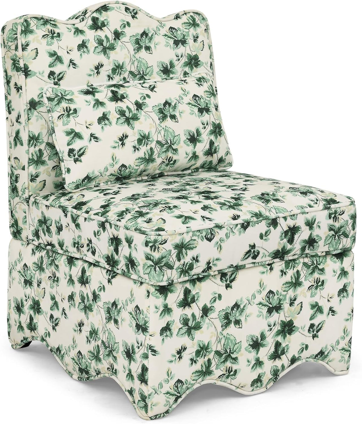 Ball & Cast Flannel Upholstered Armless Chair, Classic American Style Flower Design Fabric Dining Chair, Comfy Farmhouse Accent Chair with Padded Seat and Backrest for Living Room Kitchen, Green