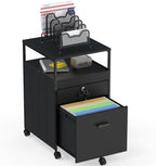 SHW Box File Rolling Mobile Cabinet with Lockable Drawer, Black | Open Shelf for easy access