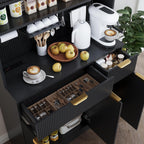 Kitchen Pantry Cabinet with Storage & Pegboard, 71" Tall Hutch Storage Cabinet with Power Outlets, Freestanding Food Pantry with Microwave Stand Spice Rack for Dining Room - Black