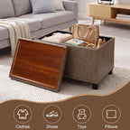 Homebeez 22" Storage Ottoman Coffee Table with Flip Top Tray, Tufted Faux Leather Footrest Stool with Nailhead Trim, Large Foot Rest for Living Room, Taupe Brown
