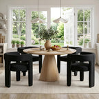 VESCASA Modern Barrel Dining Chairs Set of 2 with Open Back, Upholstered Boucle Accent Kitchen Armchairs with Wood Legs for Dining Room Reception Small Space, Black