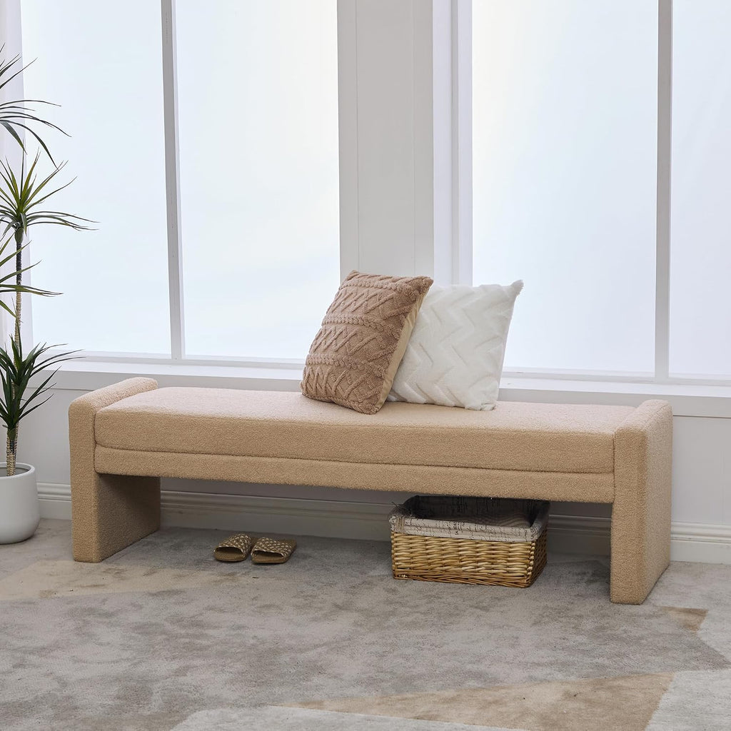 Teddy Bedside Bench for Bedroom King Size,66.9" Minimalist Long Ottoman Benches for Bedroom,Living Room,Entryway,Window,Modern Fuzzy Bed End Bench with Seating for Foot of Bed