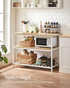 VASAGLE Kitchen Island with 3 Shelves, 47.2 Inches Width Kitchen Shelf with Large Worktop, Stable Steel Structure, Industrial, Easy to Assemble, Oak Color and White UKKI001W09