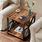 GreenForest Large End Table with X-Shaped Metal Frame for Living Room | Rustic Side Table for Bedroom Office,2-Tier Storage Shelf Nightstand,Scratch-resistant Sofa Table,Walnut,24 inch