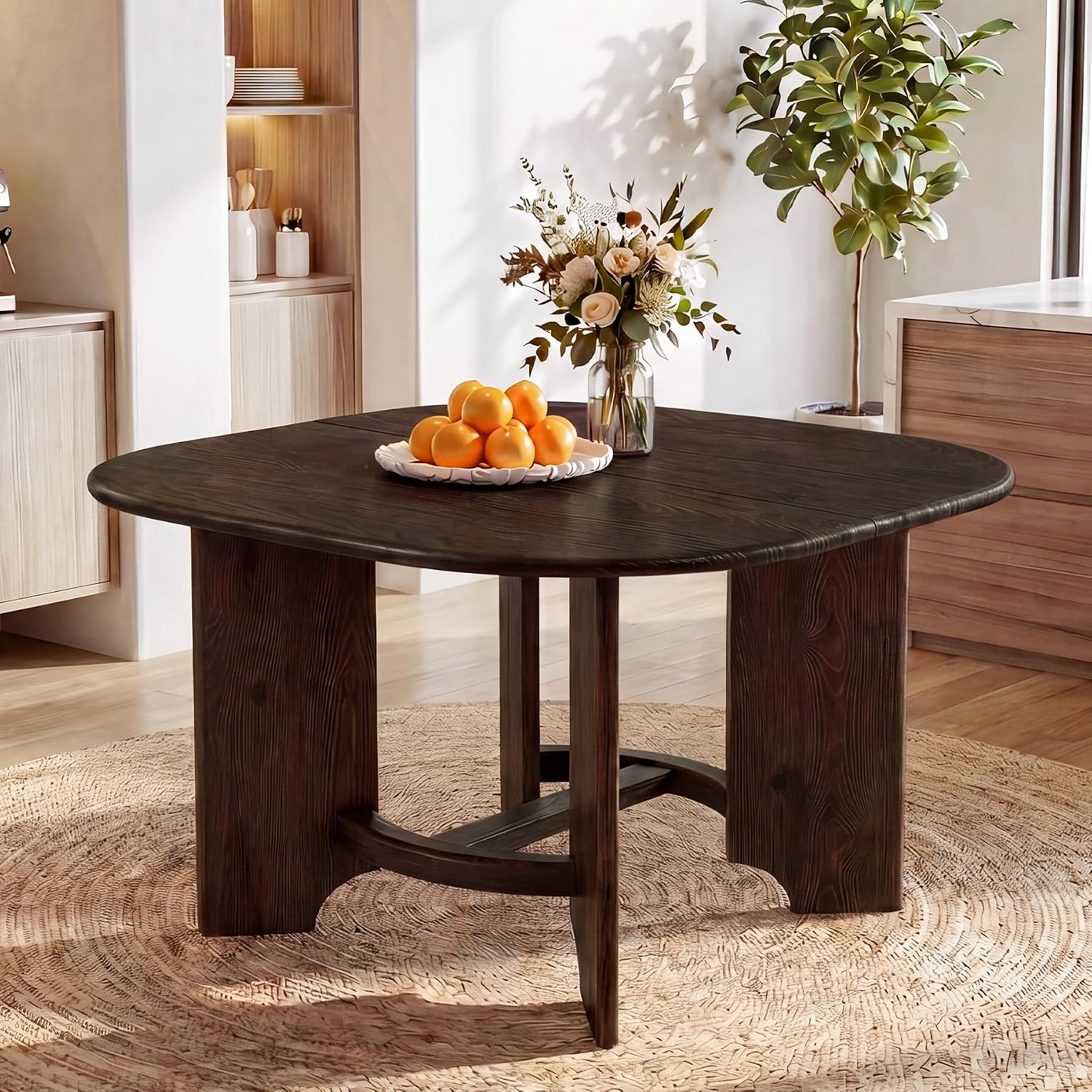 Solid Wood Square Dining Table for 4, 47.24-Inch Farmhouse Kitchen Dinner Table, Sturdy Rustic Dining Room Furniture, Table Only, Walnut