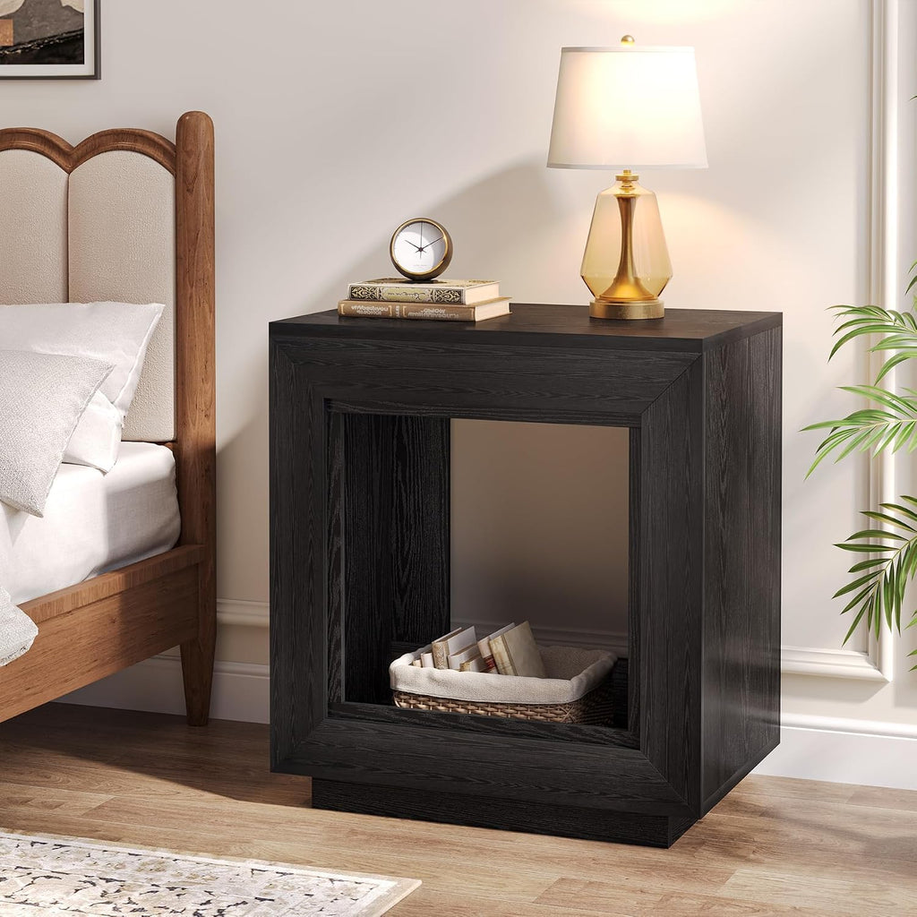 Tribesigns Rustic Brown End Table, 24" Side Table with Storage Shelf, Farmhouse Style Nightstand Bedside Table (1, Black)