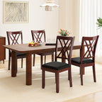 COSTWAY Set of 4 Dining Chairs, Wooden Kitchen Side Chair with PU Leather Padded Seat, Rubber Wood Frame & High Back, Farmhouse Dining Room Chairs for Home & Restaurant, Walnut