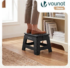 VOUNOT® Folding Step Stool, Portable Stepping Stool with Carrying Handle, Anti-Slip Folding Stool for Bathroom, Garden, Camping, Home, 32 x 25 x 22 cm, Black