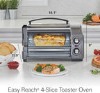Hamilton Beach Easy Reach 4-Slice Countertop Toaster Oven With Roll-Top Door, 1200 Watts, Fits 9” Pizza, 3 Cooking Functions for Bake, Broil and Toast, Silver (31344DA)
