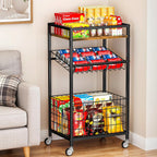 Fruit Vegetable Cart, 3-Tier Snack Kitchen Cart on Wheels & Wood Top, Utility Shelf Rack Organizer for Fruit, Vegetables, Potato, Snack, Brown