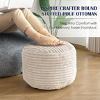 Round Ottoman,Corduroy Pouf Foot Rest,Beige,20x15 in | Corduroy Cover,Storage Ottoman Footstool for Living Room,20x15 Soft Floor Poufs,Memory Foam Filling,Footrest only