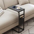 TUTOTAK C Shaped End Table, Side Table for Couch, Sofa Table with Storage Bag, TV Tray for Living Room, Bedroom, Charcoal Grey TB01BY082