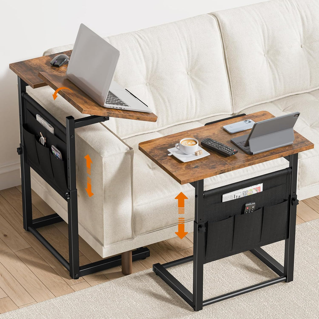 Giikin TV Tray Table, 23.6" Extra Large Side Table, Adjustable Height TV Trays for Eating on Couch, 90° Tilt Angle Foldable C-Shaped End Table with Storage for Small Spaces Sofa Bed Dinner
