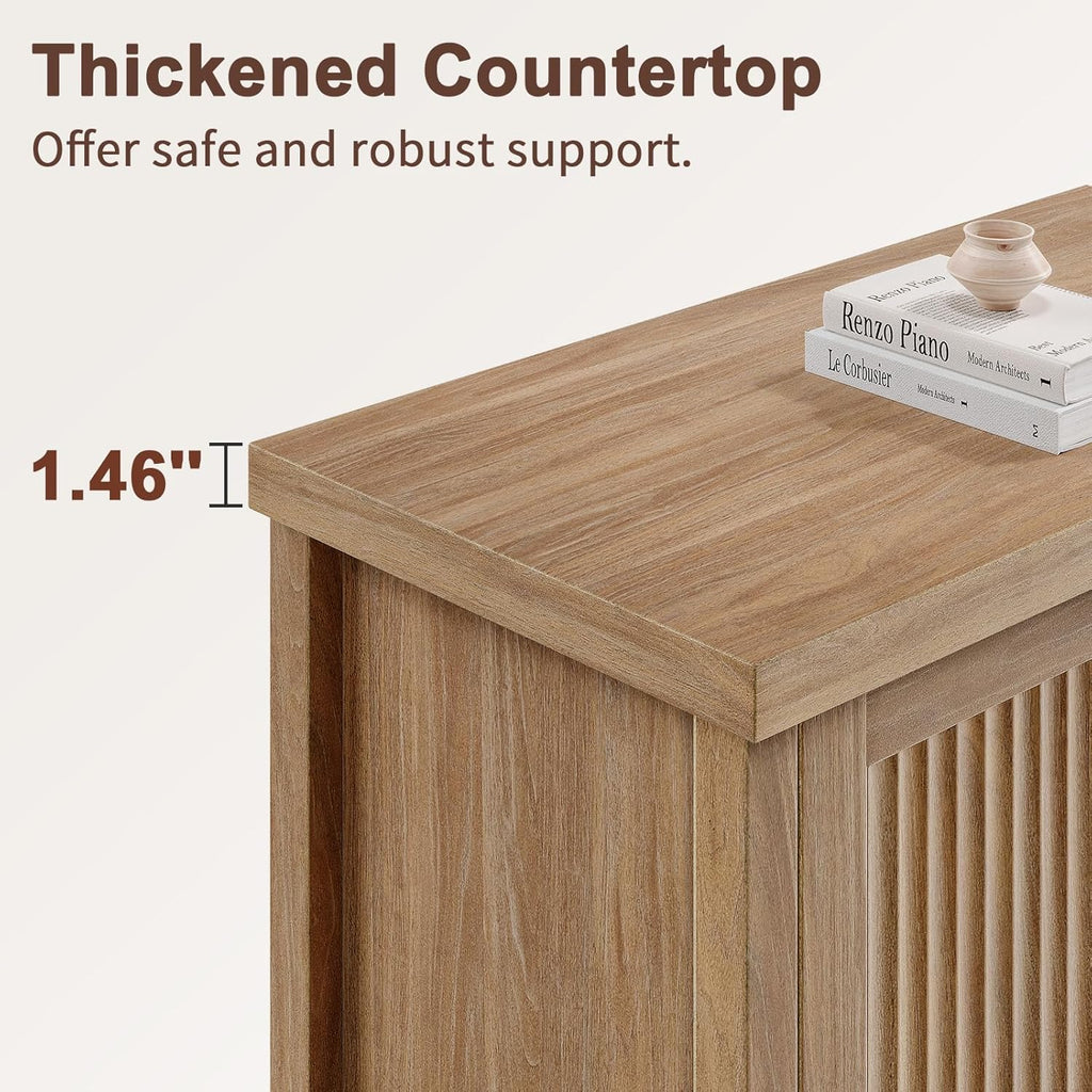 Memobarco Fluted Buffet Cabinet with Storage Accent Sideboard,Modern Credenza with 4 Doors & Adjustable Shelves,Wood Coffee Bar Table Console for Dining Room Kitchen Living Room Entryway,Natural Oak