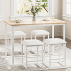 VECELO Dining Table and Faux Leather Chairs Set for 4, Oak | Kitchen table and chairs set for 4, Faux leather stools, Wood tabletop, Sturdy metal frame, Space-saving, Easy assembly