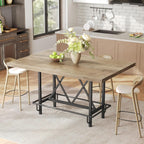 LITTLE TREE 63-Inch Industrial Bar Table with Metal Footrest, Counter Height Pub Table for Kitchen, Home Bar & Entertaining (Rustic Gray)