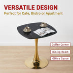 24 Inch Square Tulip Bistro Table for 2-4, Small Dining Table with Gold Metal Pedestal Base, Black Faux Marble Top Kitchen Table, Modern Square Cafe Table for Apartment Living Room Office Small Space