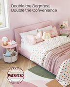 VASAGLE Nightstands, Set of 2 Small Round Side Tables with Fabric Basket, Bedside End Tables, for Bedroom, Jelly Pink and Cream White ULCT668R01