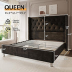 PaPaJet Queen Velvet Bed Frame with 49.2" Tall Wingback Headboard, Black