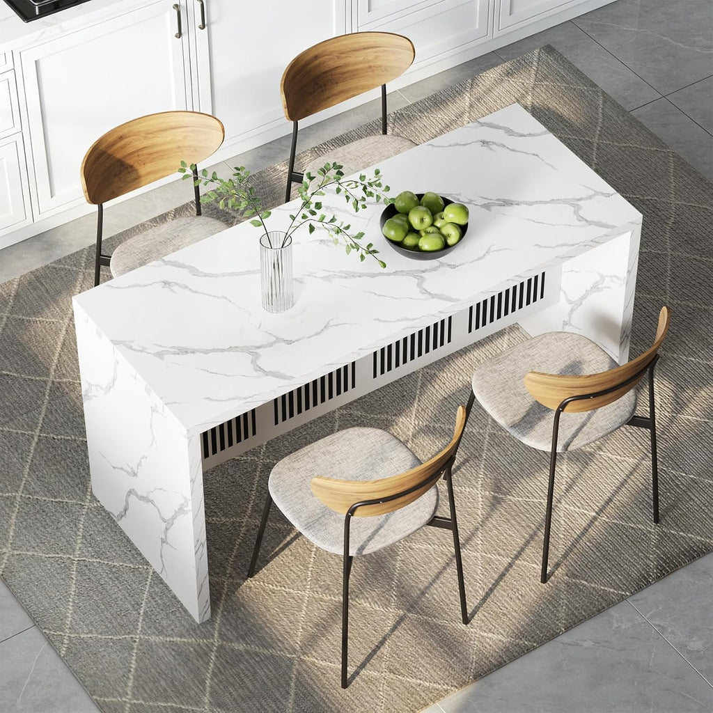 59IN Large Imitation Marble Dining Table, Suitable for 4-6 People, Modern Kitchen Island with LED Lights, Marble Stripes, Easy to Clean, Suitable for Kitchens, Dining Rooms, and Living Rooms