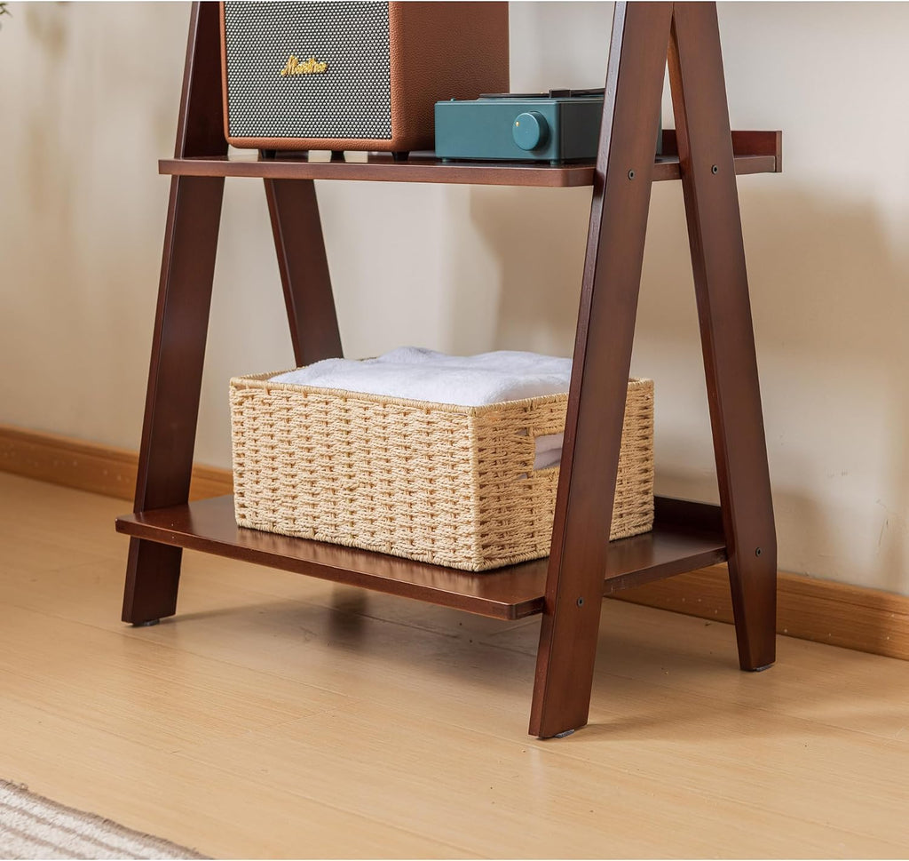 Maydear Bamboo Ladder Shelf Bookcase, 5-Tier Leaning Bookshelf Free Standing Organizer Storage Shelves for Living Room, Bedroom, Kitchen, Home Office, Balcony, Dark Walnut
