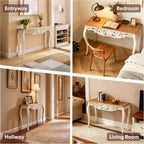 Console Table for Entryway with Carved Details, 43.31" Long Sofa Table Behind Couch, Vintage French Country Entry Table with Wood Carvings and Curved Legs for Hallway, Living Room - Antique White